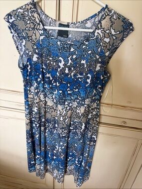 Gabby Skye Blue, White & Gray Floral Fit-and-Flare Dress